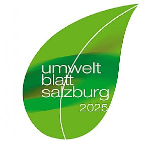 Logo des Umweltblatts Salzburg 2025 in Form eines grünen Blattes